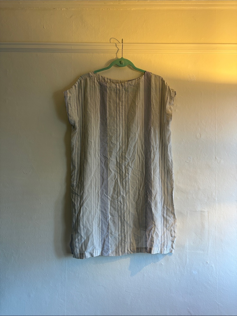 Eileen Fisher White Dress with Navy Vertical Stripes